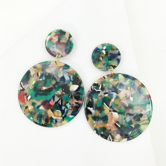 Circle Drop Earrings in Green - Picture 7 of 8